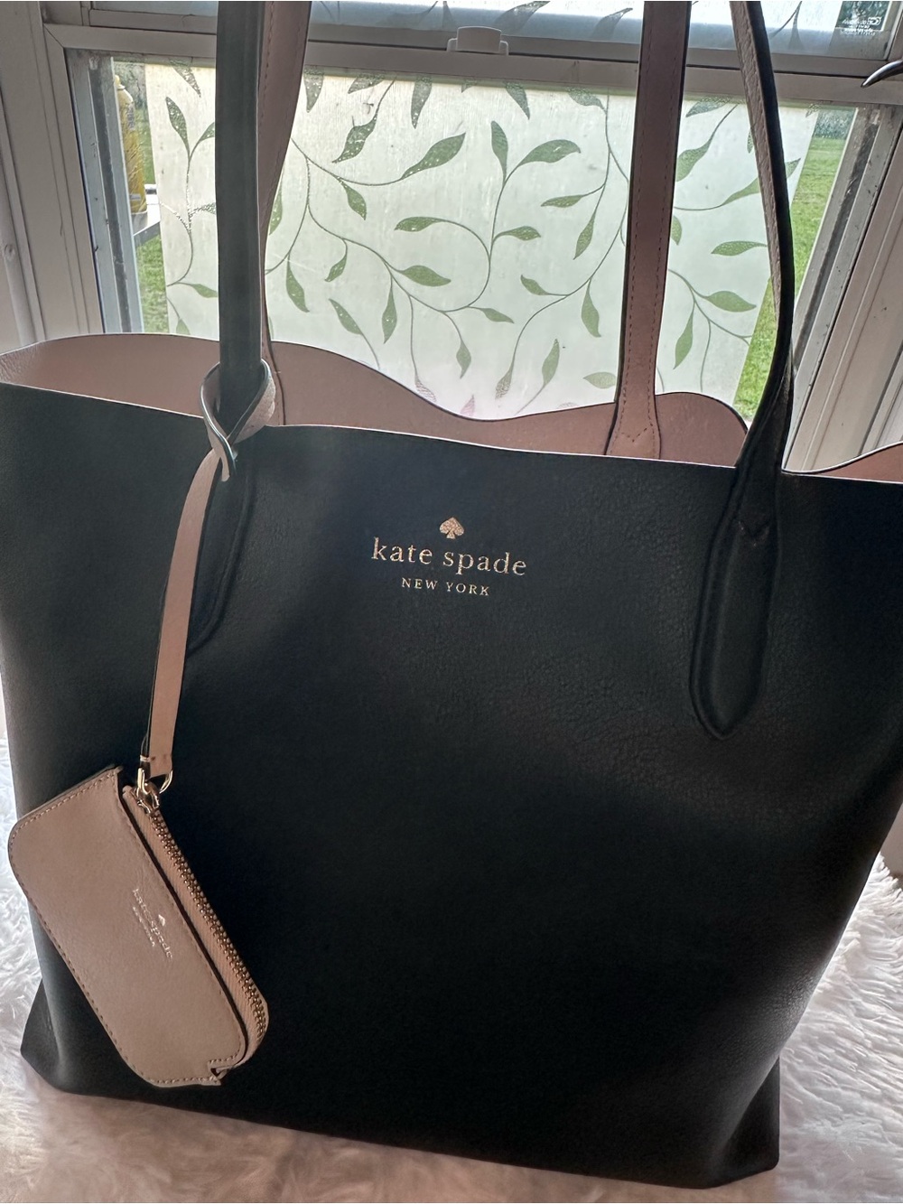 Kate Spade reversible Black tote with tan interior and pouch